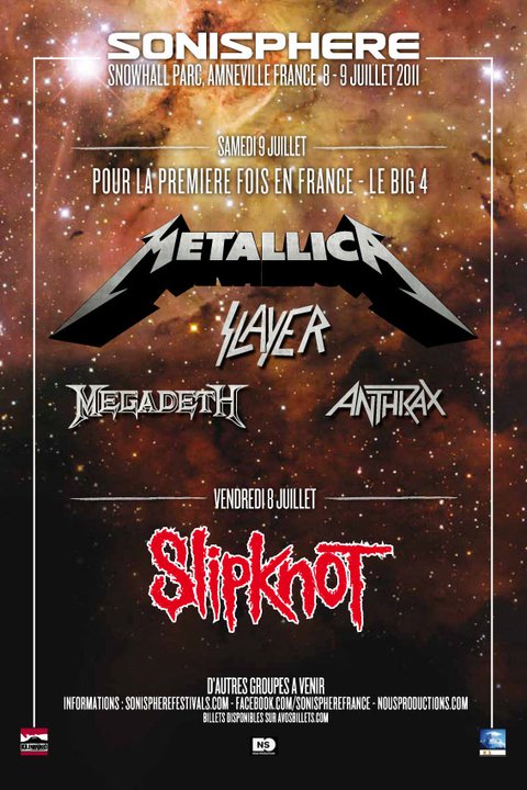 Metallica, Slayer, Megadeth, Anthrax... en France le 9 juillet 2011 !