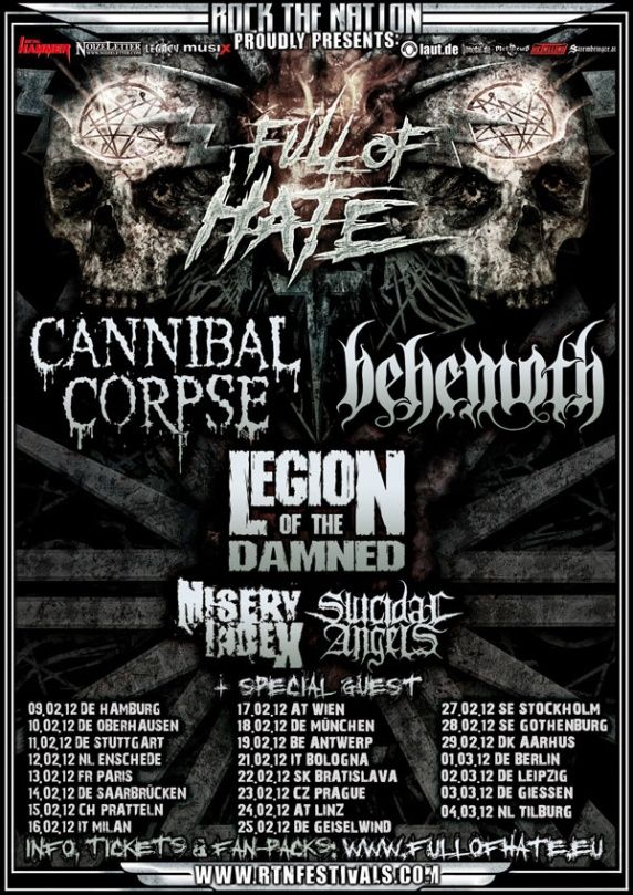 Cannibal Corpse, Behemoth et Misery Index à Paris le 13 février !
