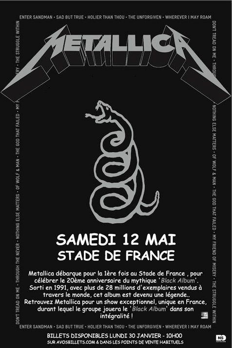 Metallica au Stade de France le 12 mai 2012 : c'est officiel !